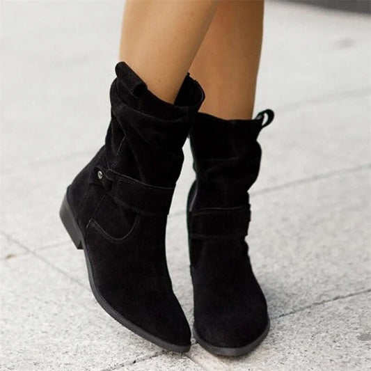 Suede Slouch Boots With Block Heel