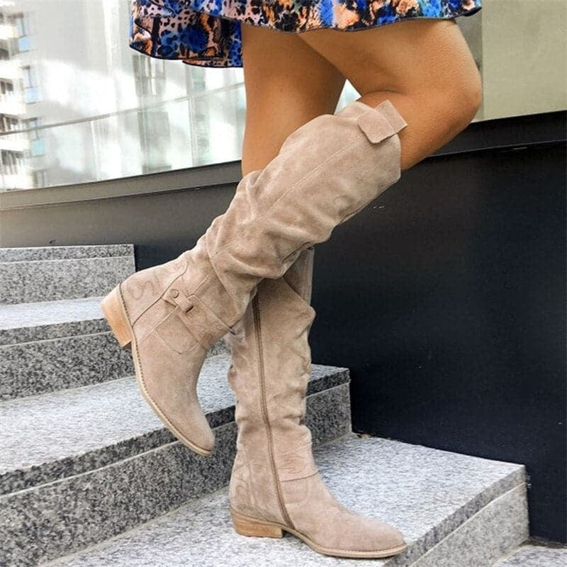 Suede Slouch Boots With Block Heel
