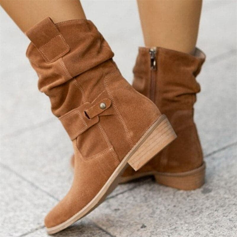 Suede Slouch Boots With Block Heel