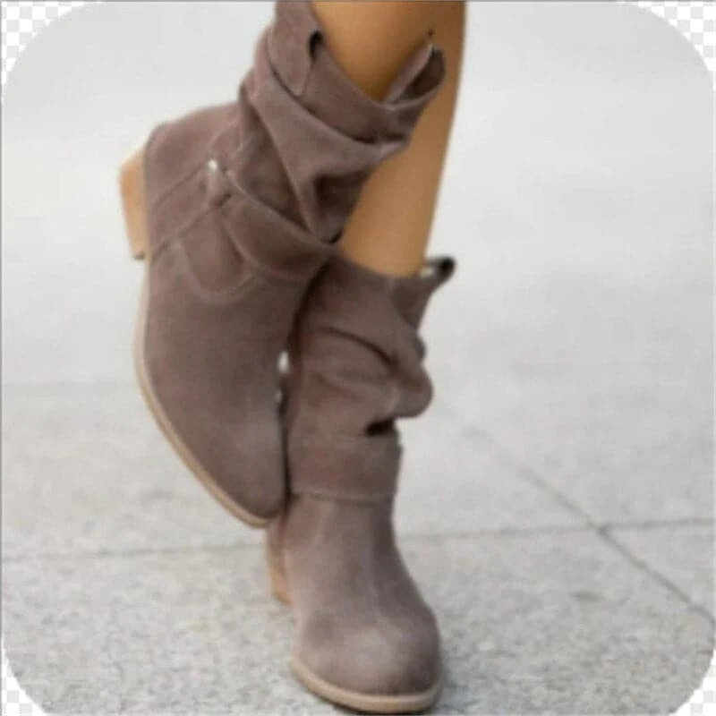 Suede Slouch Boots With Block Heel